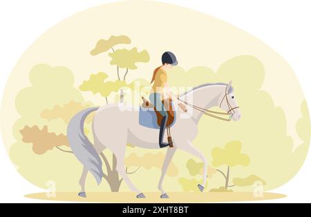 Ragazza a cavallo in un parco autunnale Illustrazione Vettoriale