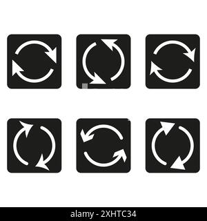 Icone freccia di aggiornamento. Vettore bianco e nero. Simboli di sincronizzazione circolari. Semplici segni di ripetizione. Illustrazione Vettoriale