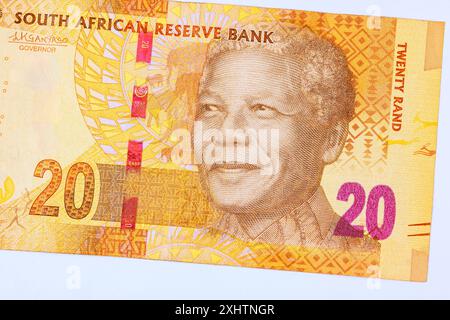 Nelson Rolihlahla Mandela Ritratto dal Sudafrica 20 Rand è la valuta nazionale le banconote del paese sono emesse dalla National Bank of South African front view Foto Stock