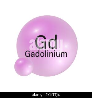Simbolo dell'elemento di gadolinio. Rappresentazione sferica rosa. Icona Gd chimica. Illustrazione vettoriale scientifica. Illustrazione Vettoriale