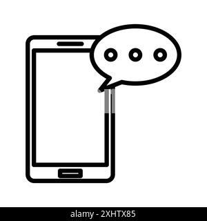 Messaggio in chat sull'icona del telefono cellulare marchio lineare del logo Set Collection in bianco e nero per il Web Illustrazione Vettoriale