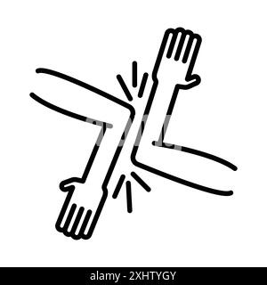 icona di saluto a gomito, set di marchi con logo lineare, in bianco e nero per il web Illustrazione Vettoriale