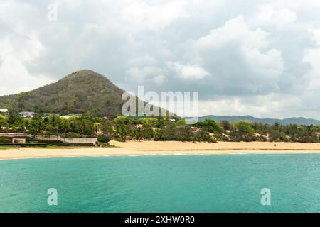 Nanshan Buddismo zona culturale. Vista della spiaggia sul territorio del Parco della Cultura Buddista di Nanshan. Cina, Isola di Hainan, Sanya Foto Stock