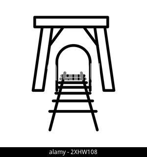 Icona dell'industria mineraria tunnel, set di marchi lineari in bianco e nero per il Web Illustrazione Vettoriale