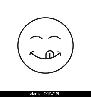 Icona faccia sorridente. Espressione di lingua fuori. Semplice contorno nero. Illustrazione vettoriale. Illustrazione Vettoriale