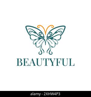 Splendide ali di farfalla Flying Nature Beauty Line Art Outline modello con logo Illustrazione Vettoriale