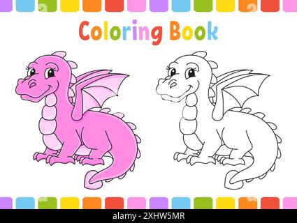 Libro da colorare per bambini. Tema da favola. Personaggio dei cartoni animati. Illustrazione vettoriale. Pagina fantasy per bambini. Sagoma nera. Isolata su bianco Illustrazione Vettoriale