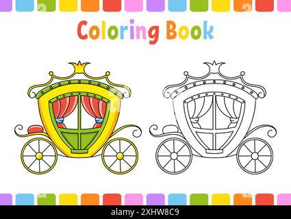 Libro da colorare per bambini. Tema da favola. Personaggio dei cartoni animati. Illustrazione vettoriale. Pagina fantasy per bambini. Sagoma nera. Isolata su bianco Illustrazione Vettoriale