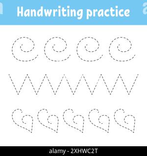 Pactice di scrittura a mano. Foglio di lavoro per lo sviluppo dell'istruzione. Pagina attività. Gioco a colori per bambini. Illustrazione vettoriale isolata. personaggio dei cartoni animati. Illustrazione Vettoriale