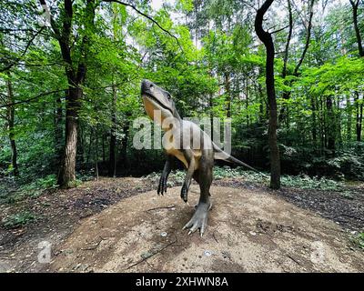 Dinosauro Archozaur. Figura realistica di un parco della foresta di dinosauri Archozaur a Kazimierz Sosnowiec. Predatore preistorico affascinante elemento della la Foto Stock