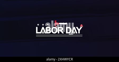 Logo Labor Day su sfondo scuro con colori e stelle patriottiche, che celebrano gli individui che lavorano sodo Illustrazione Vettoriale