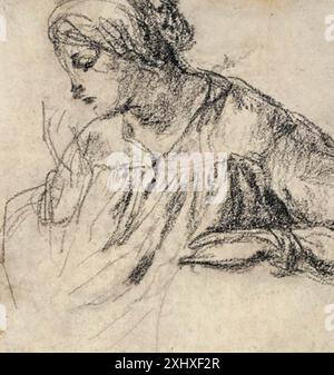 Donna con volto di profilo Jacque, Charles Émile 1813 - 1894, Millet, Jean Francesco i 1642 - 1679 disegnando disegni francesi e acquerelli XIX - XX secolo. Disegni francesi nel Dipartimento di stampe e disegni, Statens Museum for Kunst, Jan Würtz Frandsen, nr. 39, C 25932, 2002. Johannes Rump: portræt af en samler, Lennart Gottlieb, nr. 61, 55457, 1994 Kvinde med ansigtet i profil Foto Stock