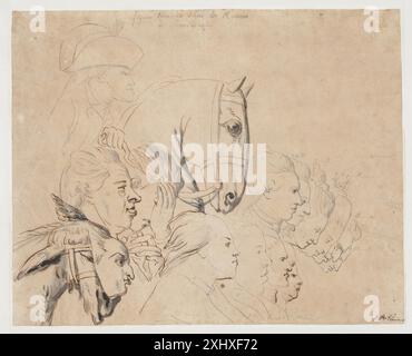 Disegno di Marie Jeanne Clemens raffigurante persone coinvolte nella rivoluzione del palazzo del 1772, mostrando figure, gesti e ambientazioni interne. Foto Stock