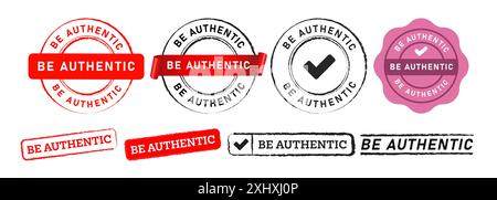 sii un autentico timbro di gomma e un'etichetta adesiva per il certificato di autenticità del prodotto Illustrazione Vettoriale