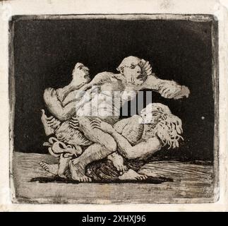 Acquatinta di Oluf Hartmann che mostra due donne in conflitto per un uomo, raffigurando postura, gesto e interazione tra le figure. Foto Stock