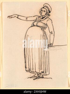 Una caricatura di Nicolai Abildgaard (1743-1809) che mostra una donna con una figura esagerata, braccio destro esteso, enfatizzando gesti e postura. Foto Stock