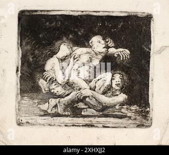 Aquatint di Oluf Hartmann mostra due donne che combattono per un uomo, enfatizzando il linguaggio del corpo, le espressioni facciali e l'interazione. Foto Stock