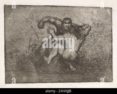 Acquatinta di Oluf Hartmann raffigurante due uomini che combattono, mostrando figure, postura e gesti. Foto Stock