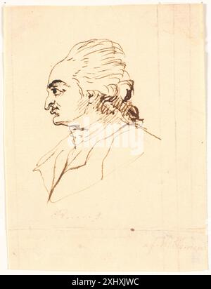 Un disegno di Marie Jeanne Clemens raffigurante un ritratto maschile di profilo a sinistra, eseguito come caricatura, enfatizzando le caratteristiche facciali esagerate e l'espressione. Foto Stock