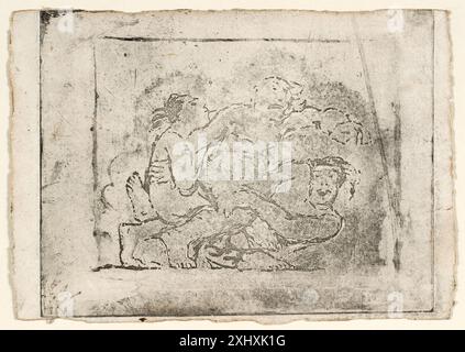 Acquatinta di Oluf Hartmann raffigurante due donne che combattono per un uomo, mostrando figure, gesti ed espressioni. Foto Stock