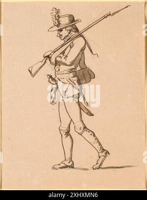 Un disegno di Nicolai Abildgaard che mostra un soldato di profilo a sinistra, con il braccio sinistro fasciato e con un fucile, creato tra il 1743 e il 1809 in Danimarca. Foto Stock
