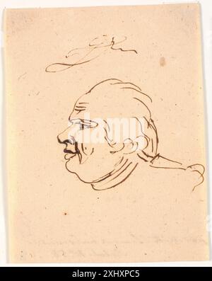 Disegno di Marie Jeanne Clemens che raffigura un ritratto maschile a profilo sinistro come una caricatura, mostrando caratteristiche facciali, espressione e esagerazione stilistica, Danimarca del XVIII secolo. Foto Stock