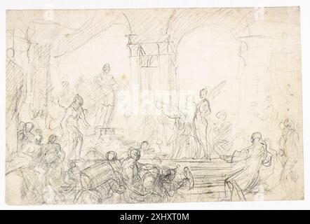 Disegno di Francesco Solimena (1657-1747) raffigurante re Salomone e la regina di Saba, raffigurante una scena biblica in stile barocco napoletano. Foto Stock