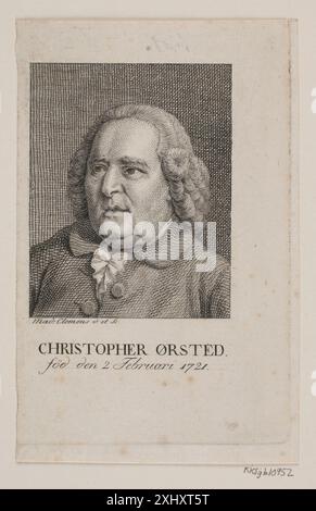 Incisione in rame di Marie Jeanne Clemens che mostra Christopher Ørsted, con stile ritratto del XVIII secolo, abbigliamento e dettagli del viso. Foto Stock