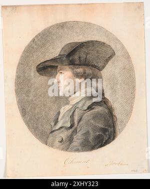 Disegno di Marie Jeanne Clemens che mostra un ritratto del profilo di J.F. Clemens rivolto a sinistra, evidenziando le caratteristiche del viso e l'abbigliamento. Foto Stock