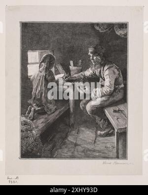 Un uomo più anziano e una bambina Bornemann, Henrik 1865 - 1951, Gallén-Kallela, Akseli Valdemar 1865 - 1931 Xylograph, Print EN ældre mand og en lille Pige Foto Stock