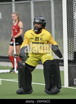 Wilrijk, Belgio. 16 luglio 2024. Il portiere belga Aisling D'hooghe, nella foto, durante una giornata mediatica organizzata dalle squadre nazionali di hockey in preparazione delle prossime Olimpiadi, martedì 16 luglio 2024 a Wilrijk. La squadra femminile belga, le Panthers rosse e i leoni rossi maschili, gareggeranno ai Giochi olimpici di Parigi del 2024. BELGA FOTO JOHN THYS credito: Belga News Agency/Alamy Live News Foto Stock