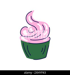 Icona cupcake in stile grafico. Design piatto a muffin. Illustrazione vettoriale isolata su sfondo bianco. Illustrazione Vettoriale