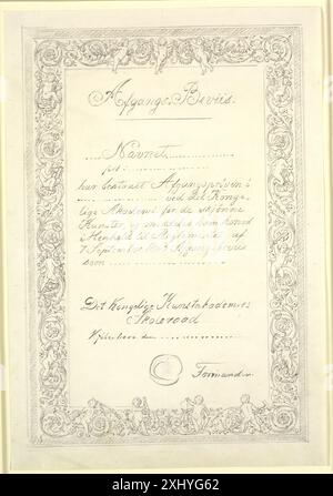 Progetto di certificato di partenza dall'Accademia di Belle Arti 1865 Hansen, Constantin 1804 - 1880 Drawing Udkast til Afgangsbevis fra Kunstakademiet 1865 Foto Stock