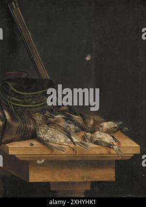 Natura morta dipinto di Jacob Biltius raffigurante uccelli morti, che mostra piume, corpi e disposizione su una superficie. Foto Stock