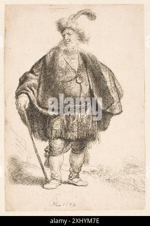 Uomo in piedi in costume orientale e berretto di pelliccia plumed Rembrandt van Rijn 1606 - 1669 incisione, Stampa il New Hollstein olandese e fiammingo incisioni, incisioni e xilografie 1450-1700, Rembrandt (7 voll: Testo, piatti, copie), Erik Hinterding, 110 i, C 55013:1-7, 2013. The Illustrated Bartsch 50, supplemento, Rembrandt Harmensz. Van Rijn, Stephanie S. Dickey, 152, C 36238, 1993. Incisioni di Rembrandt: Un saggio e un catalogo con alcune note sui disegni, Arthur M. Hind, 93, 6545, 1912. L'oeuvre gravé de Rembrandt: Avec un Catalog raisonné, Dmitri Rovinski, 152 i, 6728, 1890. Hollstein e' olandese Foto Stock