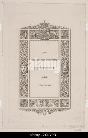 Frontespizio del repertorio del Royal Theater Hansen, Hans Christian 1803 - 1883 incisione, Print Titelblad til Det Kongelige Teaters Repertoire Foto Stock