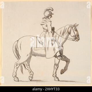 Un disegno caricaturale di Nicolai Abildgaard raffigurante un cavaliere, forse come un concetto per una statua di Cristiano V, enfatizzando la postura e l'espressione. Foto Stock
