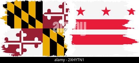 District of Columbia USA - Washington, DC e Maryland State grunge Brush Flags Connection, Vector Illustrazione Vettoriale