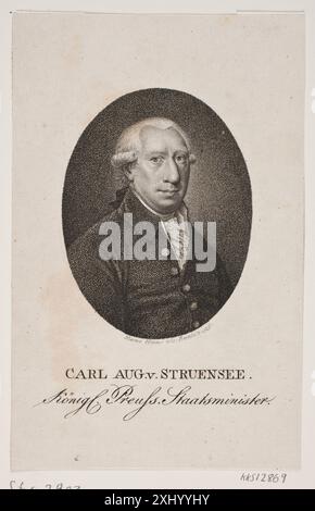 Carl August Struensee von Carlsbach Haas, meno 1752 - 1833 incisione in rame, Print Samlinger til en beskrivende Catalog Over Portraiter af Danske, Norske og Holstenere, A. Strunk, Nr. 2804, 2303, 1865-1882. Danske portrætter i kobberstik, litografi og træsnit: en beskrivende fortegnelse, P.B.C. Westergaard, Nr. 11512, C 3997:1-2 da, 1930-1933. Les marques de collections de dessins & d'estampes: marques estampillées et écrites de collections particulières et publiques, Frits Lugt, 7027, 1921-1956 Carl August Struensee von Carlsbach Foto Stock