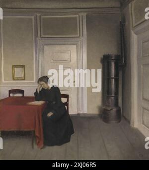 A Room in the Artist's Home in Strandgade, Copenhagen, with the Artist's Wife Hammershøi, Vilhelm 1864 - 1916 Painting Hammershøi: værk og liv, Poul Vad, afb. p. 213 og p. 204 i udsnit., 2003-519, 2003. Anna jeg Anna: en hyldest til Anna Ancher, Ubekendt, omt. pag. 112, ill. Pag. 115, C 43493 del 2009. Vilhelm Hammershøi: Kunstneren og hans Værk, Alfred Bramsen & S. Michaëlis, kat.nr. 238, 1918. Hammershøi: Værk og liv, Poul Vad, afb. pag. 183, 1988. Vilhelm Hammershøi, Lena Boethius, p. 98, kat. 28, afb. pag. 99, lettera f), ka2000-867, 1999. Hjemme hos Hammershøi, Anne-Birgitte Fonsmark (M.fl.), afb. pag. 96. omt Foto Stock