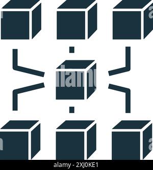 Icona innovazione blockchain. Semplice elemento creativo. Icona di innovazione Blockchain monocromatica piena per modelli, infografiche e banner Illustrazione Vettoriale