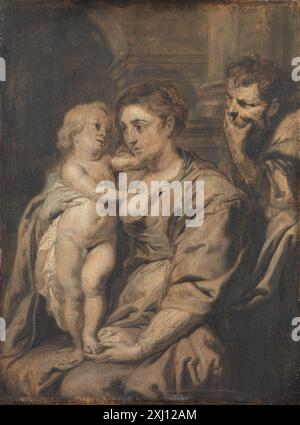 Questo dipinto di Peter Paul Rubens raffigura la Sacra famiglia, raffigurando Maria, Giuseppe e Gesù bambino con composizione dinamica, colori ricchi e stile barocco caratteristico della pittura fiamminga dei primi anni del XVII secolo. Foto Stock