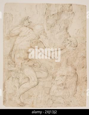 San Girolamo meditando su un teschio Franco, Battista 1498 - 1561 disegni veneziani. Disegni italiani nella Royal Collection of Graphic Art Department, Statens Museum for Kunst, Chris Fischer, nr. 189, 2018 San Girolamo meditando su un cranio Foto Stock