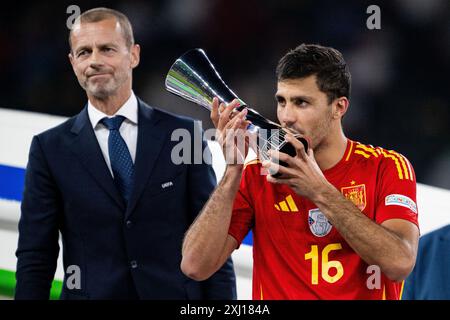 BERLINO, GERMANIA - 14 LUGLIO: Rodri durante la finale di UEFA EURO 2024 tra Spagna e Inghilterra all'Olympiastadion il 14 luglio 2024 a Berlino, Germania Foto Stock