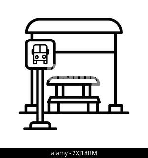 Icona dello stand della fermata dell'autobus collezione di marchi con logo lineare in bianco e nero per il Web Illustrazione Vettoriale