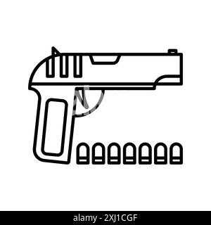 Pistola con icona munizioni collezione di logo lineare in bianco e nero per il Web Illustrazione Vettoriale