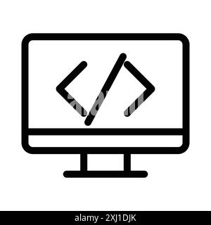 icona del programma di codifica logo lineare set di marchi in bianco e nero per il web Illustrazione Vettoriale