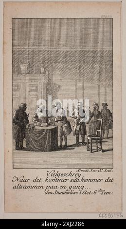 Illustrazione di Ludvig Holbergs 'The Timeless Bradt, F.L. 1747 - 1829 incisione, Print Samlinger til en beskrivende Fortegnelse over danske kobberstik, raderinger, illustratore m. m., Frederik G. Krohn, nr. 745, D 3448, 1889 illustrazione fino a Ludvig Holbergs 'Den Stundesløse Foto Stock