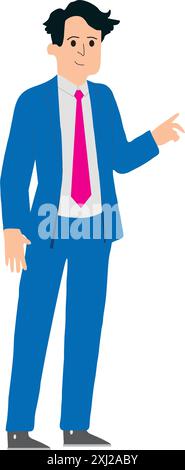 Un disegno a mano di un uomo di capelli neri che indossa una tuta blu con una mano sollevata su uno sfondo bianco Illustrazione Vettoriale