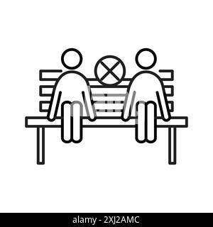 Icona seduta distanziata sociale Set di marchi con logo lineare in bianco e nero per il Web Illustrazione Vettoriale